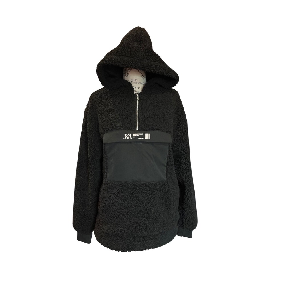 JK Attire Mens Black Sherpa Fleece Quarter Zip Hoodie Small 53N2W2K18MCR